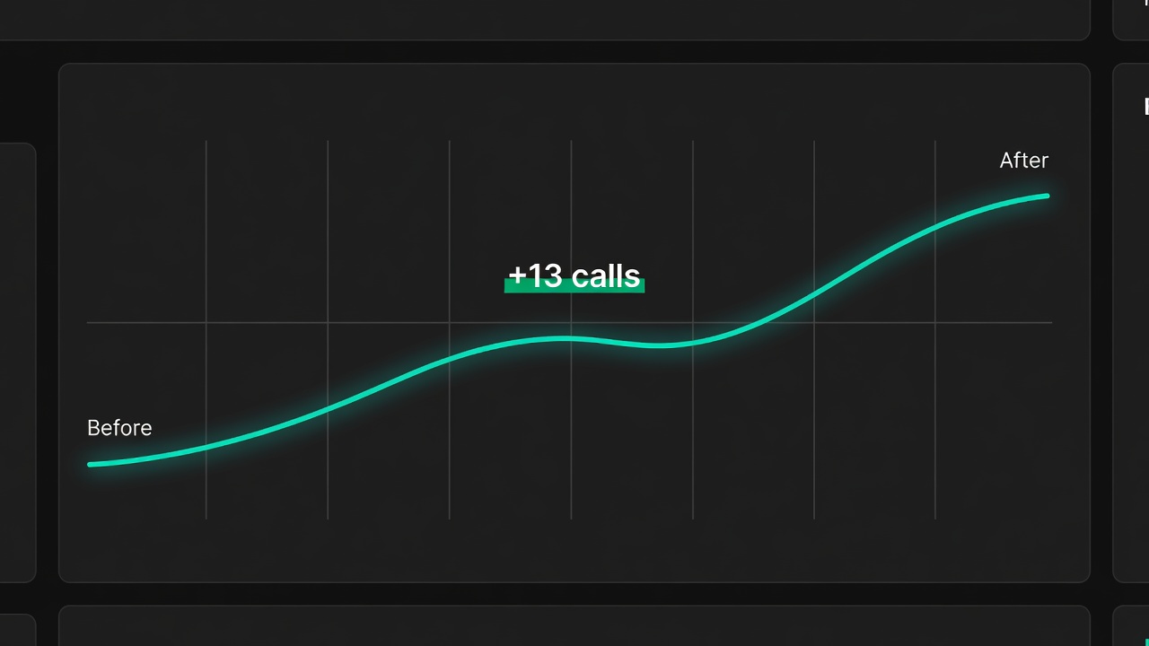 Modeled 90-day call volume trend chart showing growth from 18 to 31 monthly calls